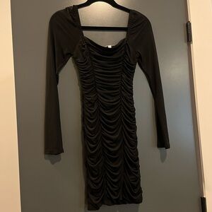 Leith Black Ruched Bodycon Dress Sweetheart Neckline